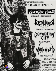 Flyer 27.09.2026 mit Retaliador, Damnation City, Warbound